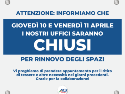 Chiusura uffici AICS per rinnovo spazi